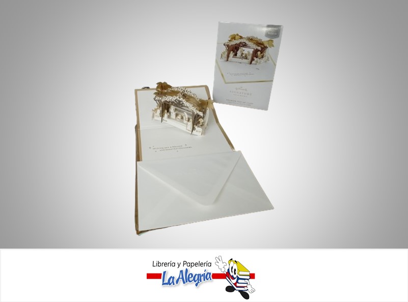 TARJETA DE REGALO NACIMIENTO DORADO Y BLANCO NAVIDAD 3D MARCA HALLMARK