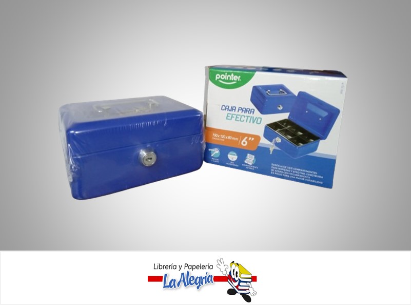CAJA EFECTIVO CON LLAVE 6'' AZUL MARCA POINTER