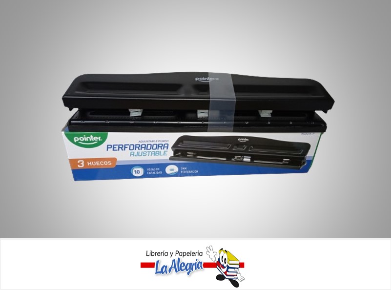 PERFORADORA AJUSTABLE 3 HUECOS 10 HOJAS 7MM MARCA POINTER