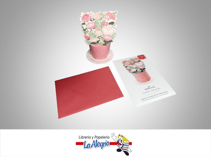 TARJETA DE REGALO FLOR Y CORAZONES 3D MARCA HALLMARK