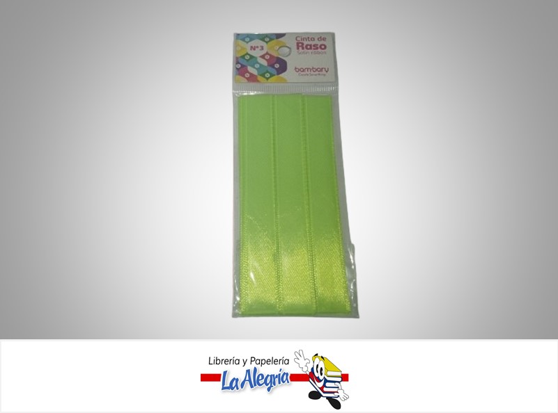 CINTA RASO N°3 6232530999 PAQ 7MMX5MTS VERDE NEON MARCA BAMBARY