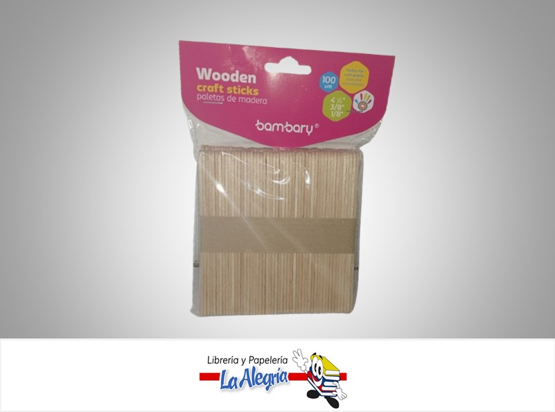 PALETA MADERA 114X10MM NATURAL PAQ 100 UND 3241005740 MARCA BAMBARY