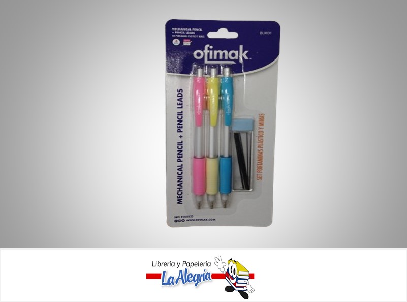PORTAMINA PLASTICO 0.7 MM BLM01 + MINAS PAQ 3 UND PASTEL MARCA OFIMAK