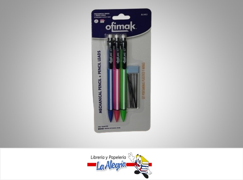 PORTAMINA PLASTICO 0.7 MM BLM02 + MINAS PAQ 3 UND NEON MARCA OFIMAK