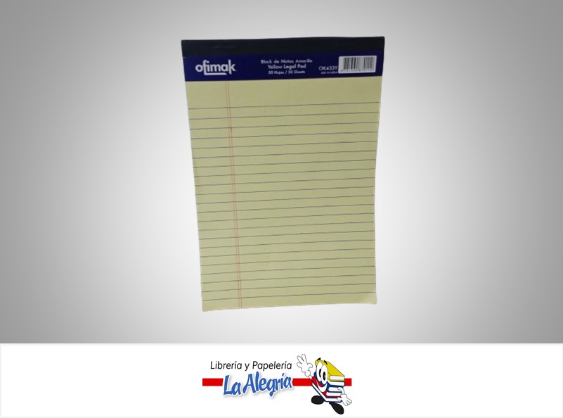 BLOCK NOTA RAYADO OK433Y 12.9X20 CM 50 HOJAS MARCA OFIMAK