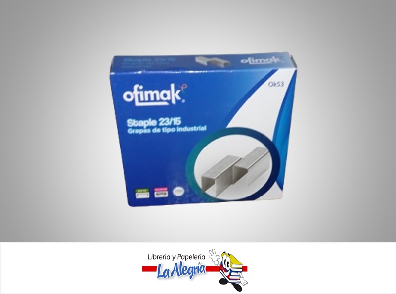 GRAPA LISA USO PESADO INDUSTRIAL OK53 23/15 1000 UND MARCA OFIMAK