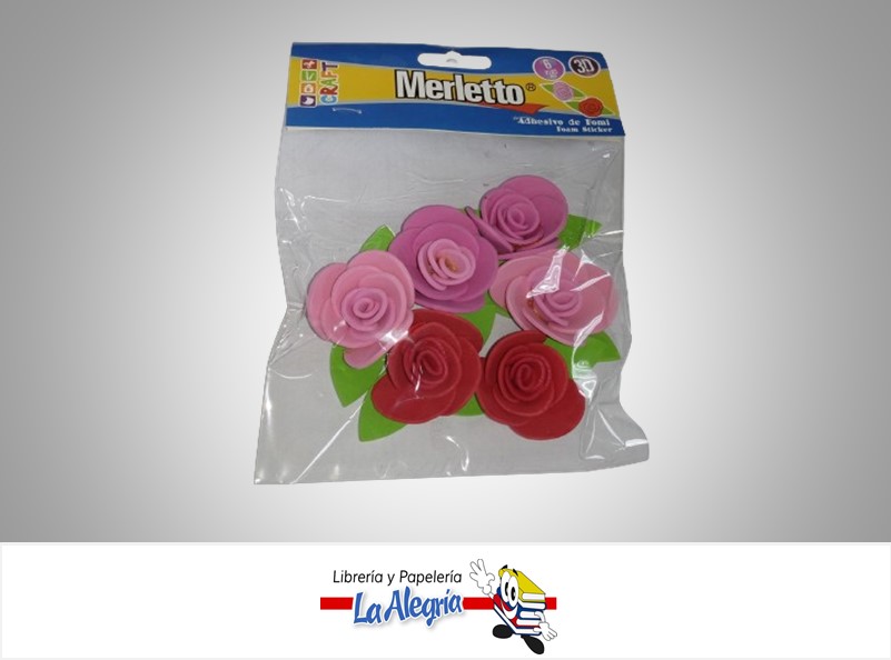 FIGURA DE FOAMI ADHESIVA ROSAS 3D 7854633440 PAQ 6 UND MARCA MERLETTO