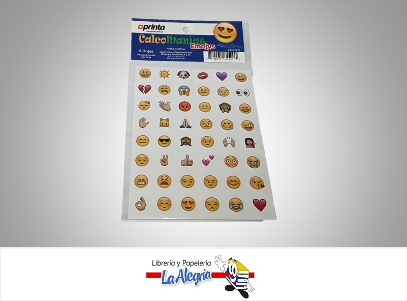 CALCOMANIA EMOJI PAQ 5 HOJAS MARCA PRINTA