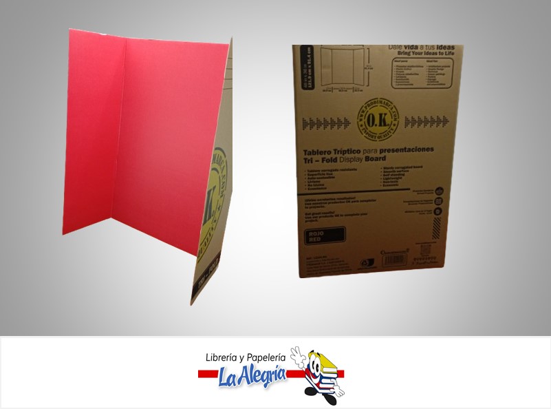 TRIPTICO PARA EXPOSICIONES ESCOLARES EN CARTON CORRUGADO TRI-FOLD 122X91CM ROJO UND MARCA O.K.