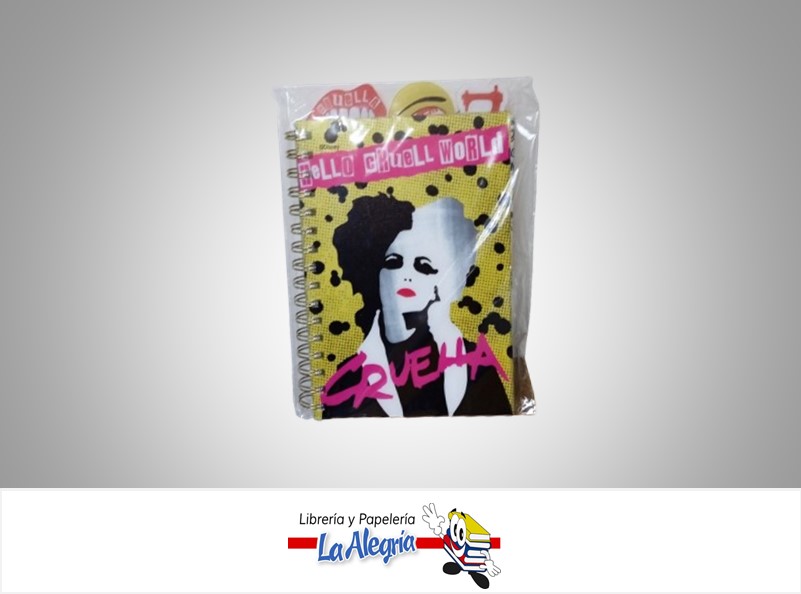 LIBRETA ESPIRAL 4 MATERIAS CRUELLA 17-10056 TAPA PLASTICA MARCA ROSY