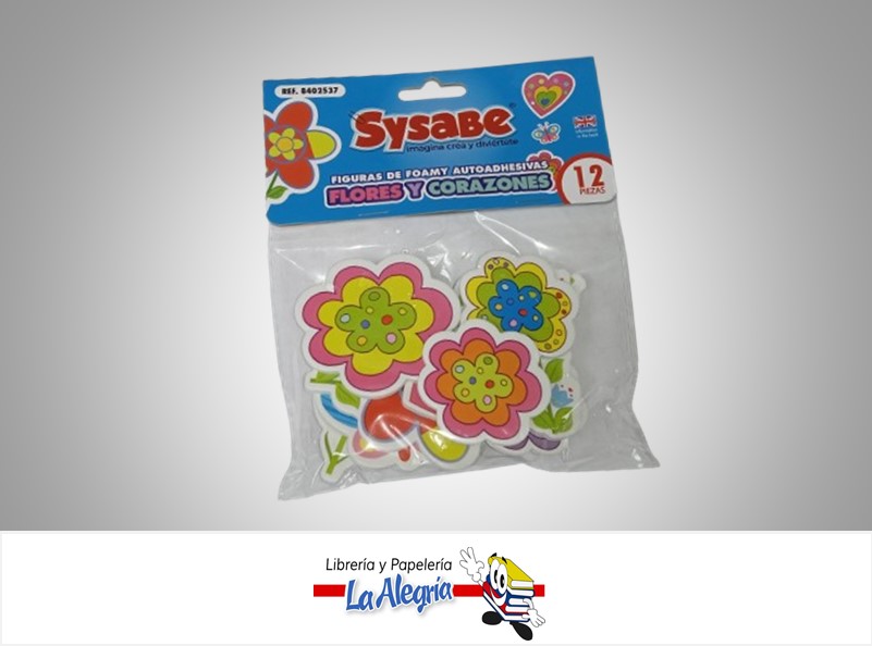 FIGURAS DE FOAMI ADHESIVA FLORES Y CORAZONES 12 PZAS MARCA SYSABE