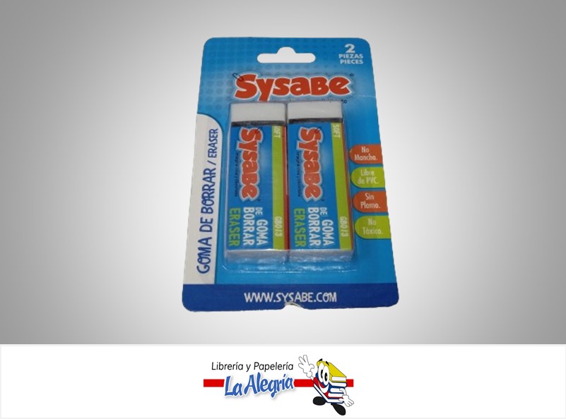 BORRADOR ESCOLAR SUAVE GB013B PAQ 2 UND MARCA SYSABE