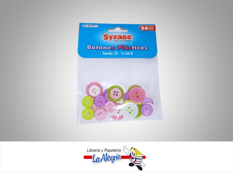 BOTON PLASTICO BOT2016 20-15 ø MM PAQ 26 PZA MARCA SYSABE