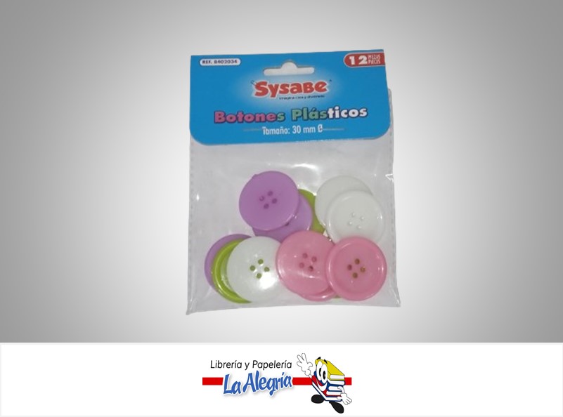 BOTON PLASTICO BOT2034 30 MM PAQ 12 PZA MARCA SYSABE