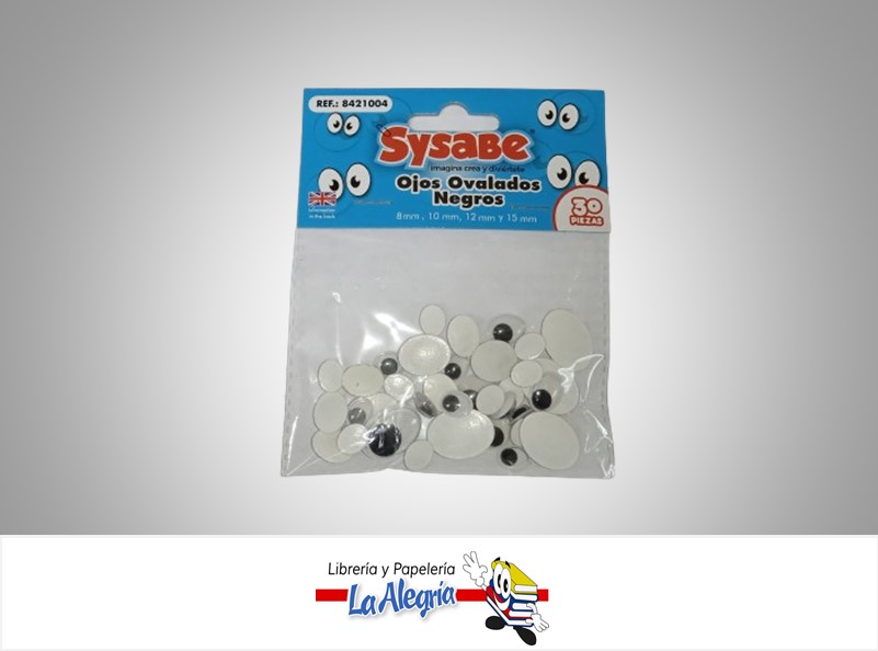 OJO LOCO OVALADO 8,12 Y 15MM 8421004 NEGRO PAQ 30 PZA MARCA SYSABE