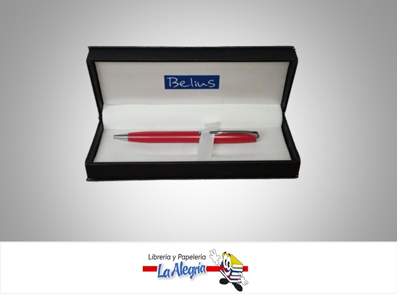BOLIGRAFO RETRACTIL ROJO/CROMADO TINTA AZUL MARCA BELIUS