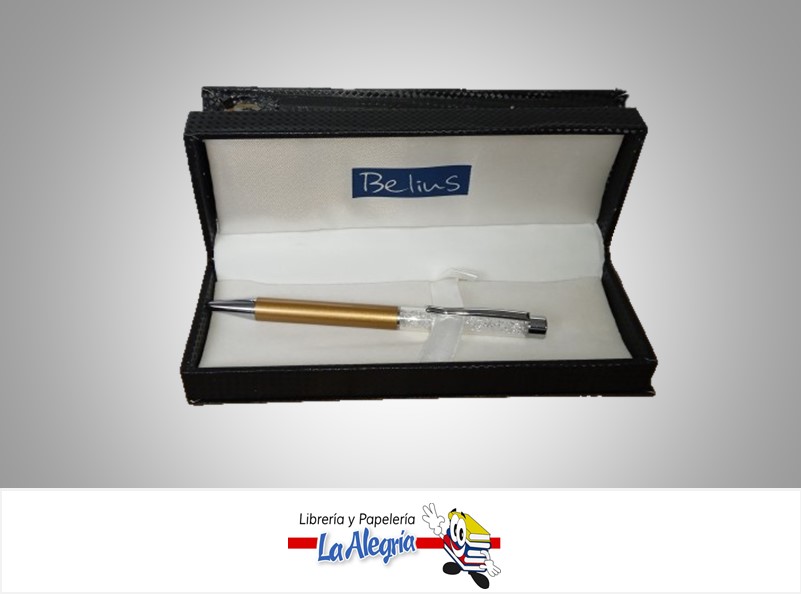 BOLIGRAFO RETRACTIL DORADO/CROMADO CON FANTASIA TINTA AZUL MARCA BELIUS