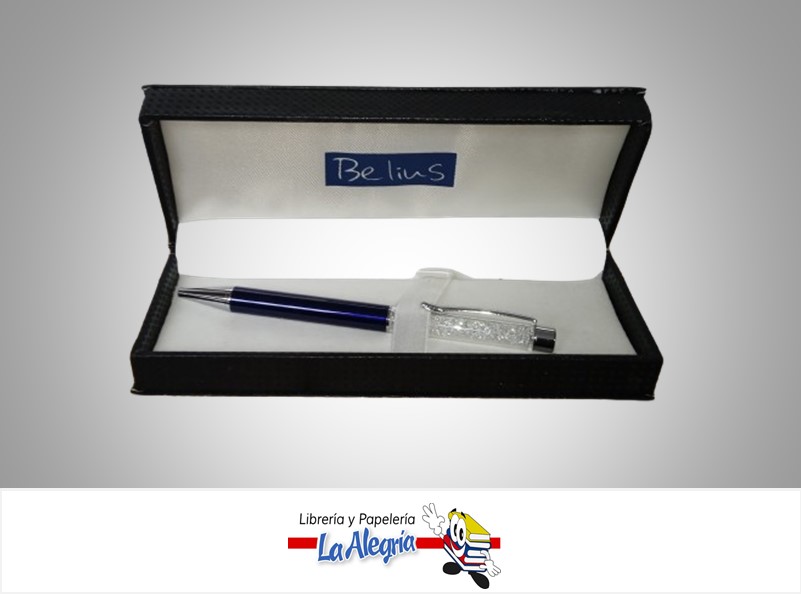BOLIGRAFO RETRACTIL AZUL/CROMADO CON FANTASIA TINTA AZUL MARCA BELIUS