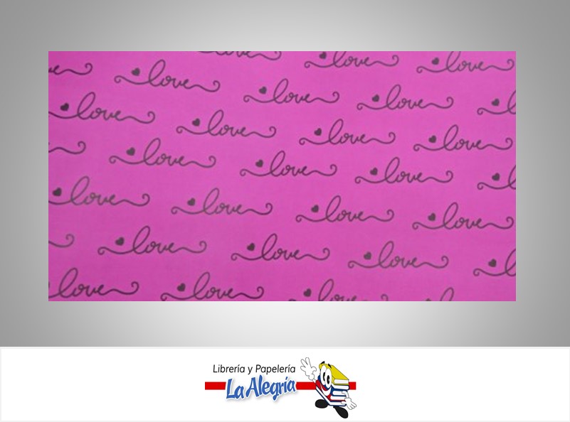 PAPEL DE REGALO LOVE 66X46 CM FUCSIA UND MARCA PAPURRI