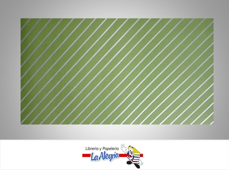 PAPEL DE REGALO LINEAS TRANSVERSALES 66X46 CM PLATA/VERDE UND MARCA PAPURRI