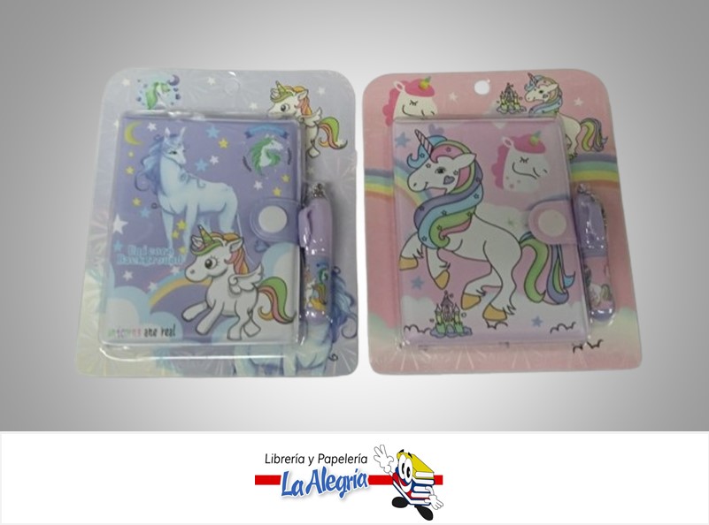 LIBRETA DE NOTA MINI E-001 UNICORNIO CON BOLIGRAFO 8X10CM 40 HOJAS MARCA S/M