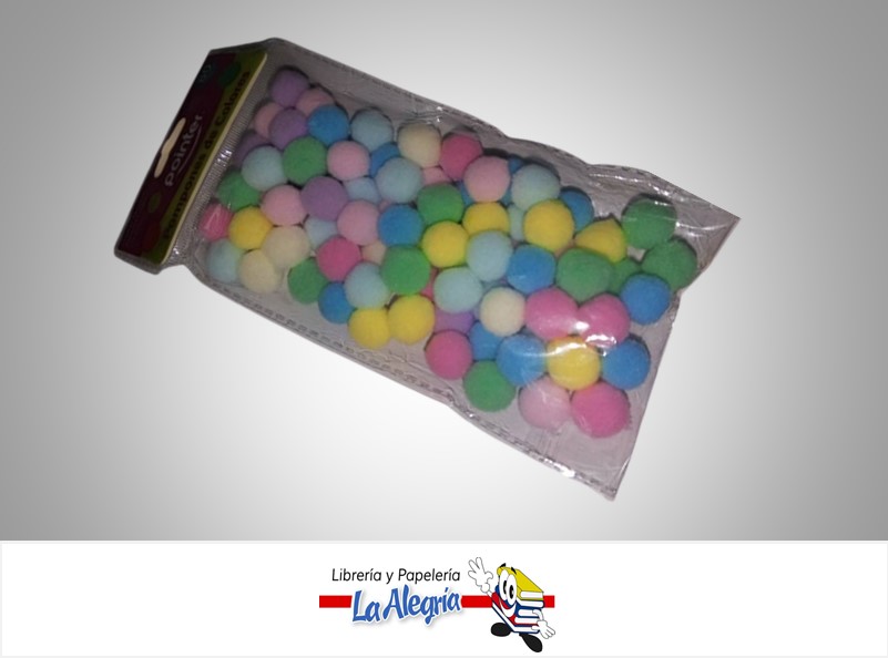 POMPONES  ANC-23142 PAQ 80 PZAS COLORES VARIADOS PASTEL MARCA POINTER