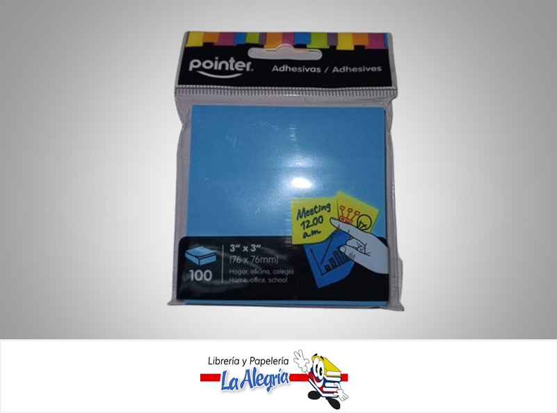NOTAS ADHESIVAS 76MMX76MM 100 HOJAS AZUL MARCA POINTER