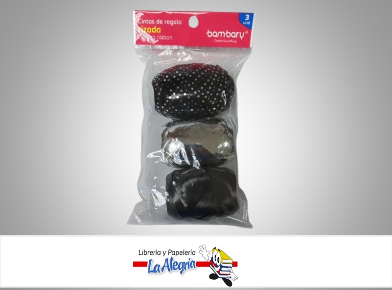 CINTA DE REGALO RIZADA PAQ 3 UND MARCA BAMBARY
