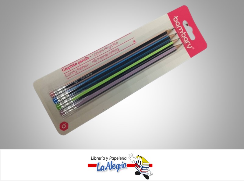 LAPIZ DE GRAFITO HB HEXAGONAL 205-1005/006; PAQ 4 UND PASTEL MARCA BAMBARY