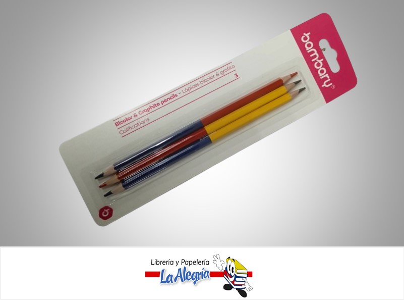 LAPIZ BI COLOR Y DE GRAFITO HEXAGONAL 205-1005/104; PAQ 3 UND MARCA BAMBARY