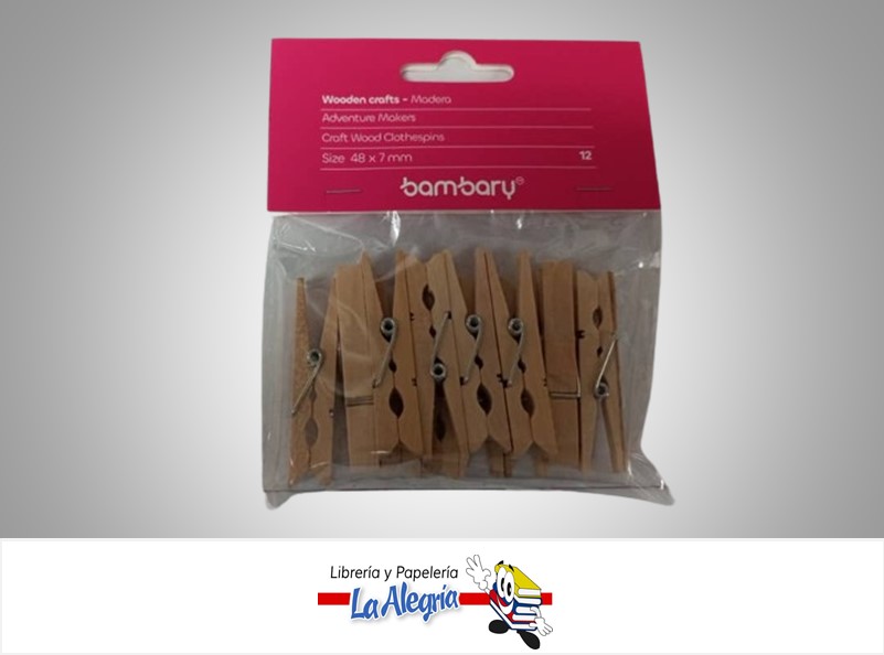PINZA MADERA NATURAL 324-1512/740 5 CM 12 UNIDADES MARCA BAMBARY