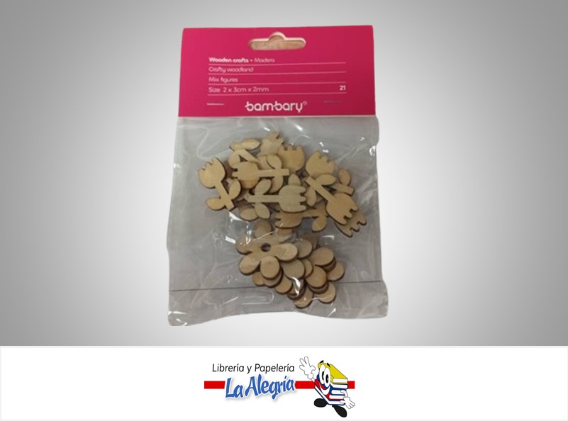 FIGURA DE MADERA FLORES 324-1513/001 PAQ 21 PZA  MARCA BAMBARY