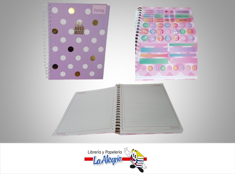 LIBRETA GIRL BOSS CON STICKERS ESPIRAL JUMBO 21X27.5CM MARCA DARLIN