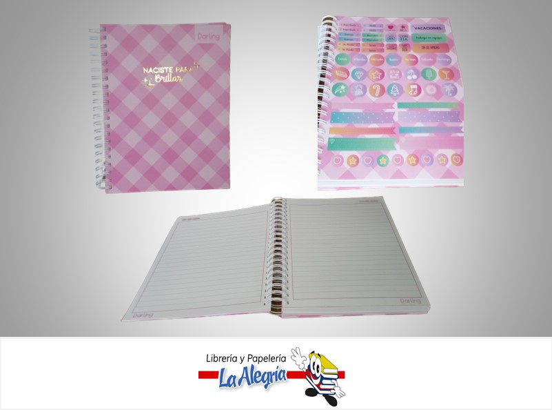 LIBRETA NACISTE PARA BRILLAR CON STICKERS ESPIRAL JUMBO 21X27.5CM MARCA DARLIN