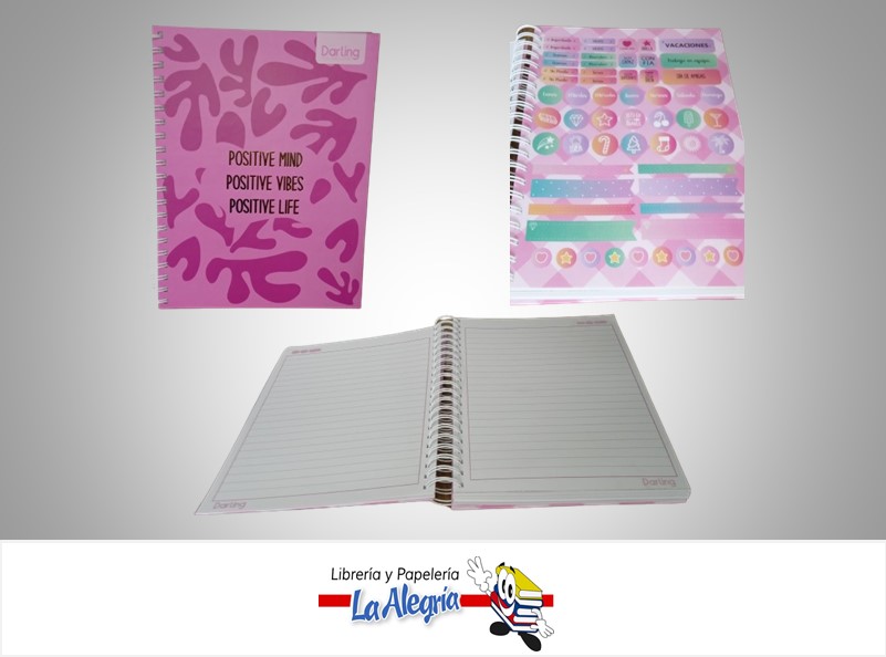 LIBRETA POSITIVE MIND CON STICKERS ESPIRAL JUMBO 21X27.5CM MARCA DARLIN