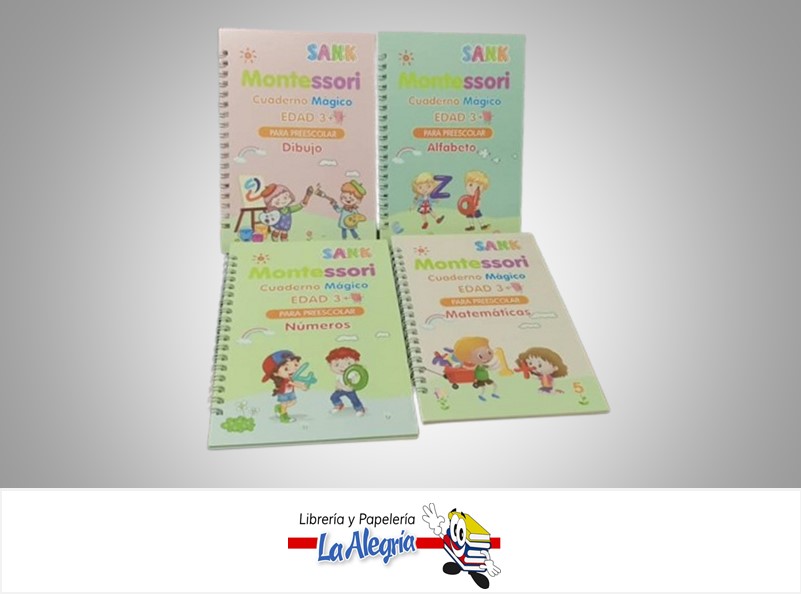 CUADERNO MAGICO DE CALIGRAFIA MONTESSORI ESPAÑOL PAQ 4 EJEMPLARES MARCA SANK
