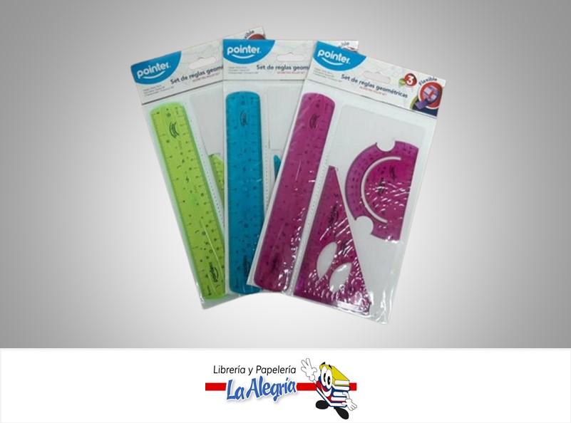 SET DE REGLAS GEOMETRICAS FLEXIBLES NEON X 3 PIEZAS MARCA POINTER
