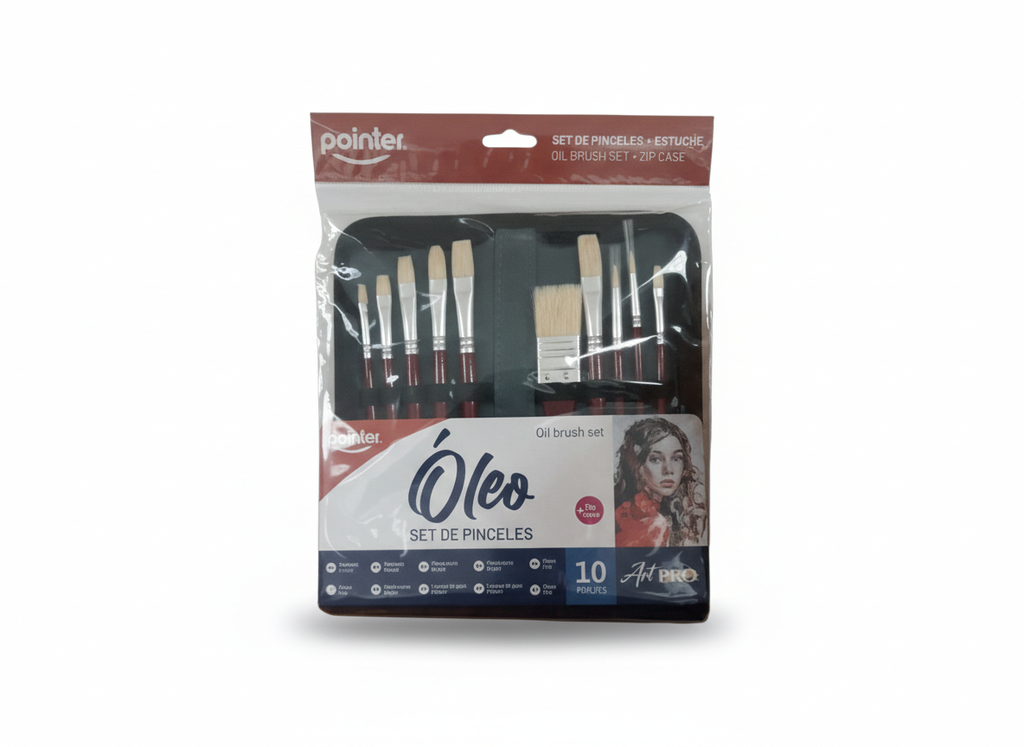 SET DE PINCELES PARA OLEO CON ESTUCHE X10 PIEZAS MARCA POINTER