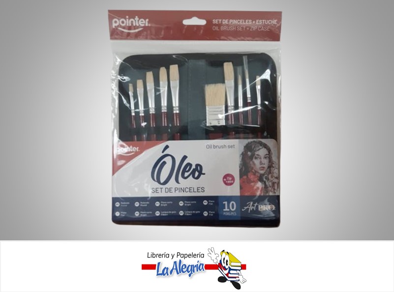 SET DE PINCELES PARA OLEO CON ESTUCHE X10 PIEZAS MARCA POINTER