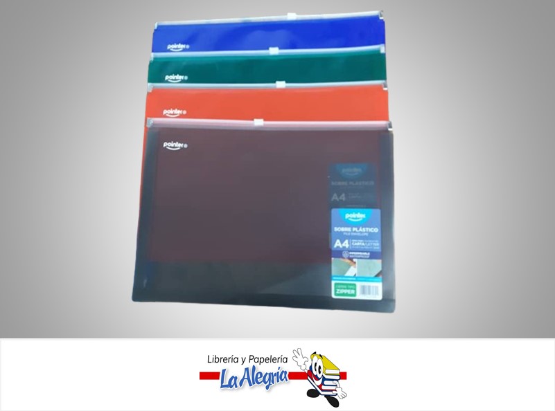 SOBRE PORTADOCUMENTOS DE PLASTICO A4 CON CIERRE MARCA POINTER
