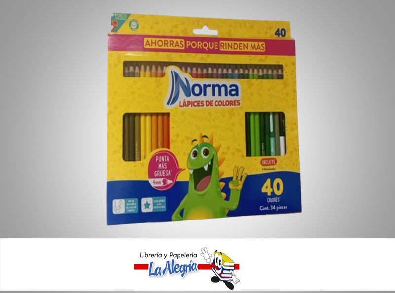 LAPICES DE COLORES 40 COLORES CON SACAPUNTA MARCA NORMA
