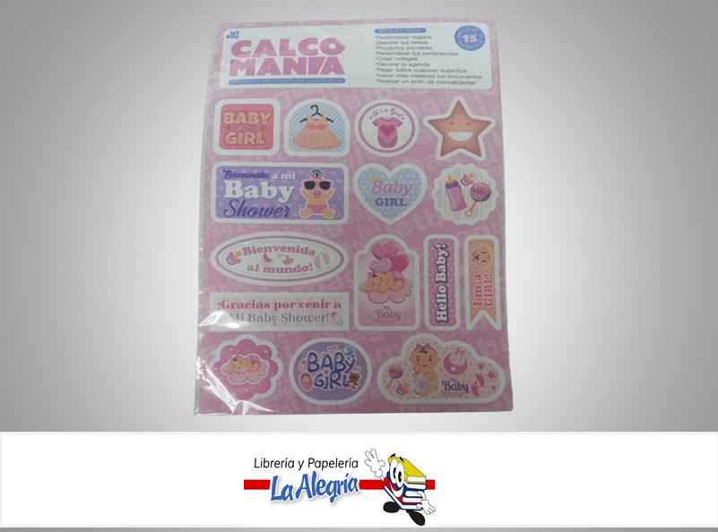 CALCOMANIA BABY SHOWER NIÑA 381 PAQ. 15 STICKERS MARCA JETBAG