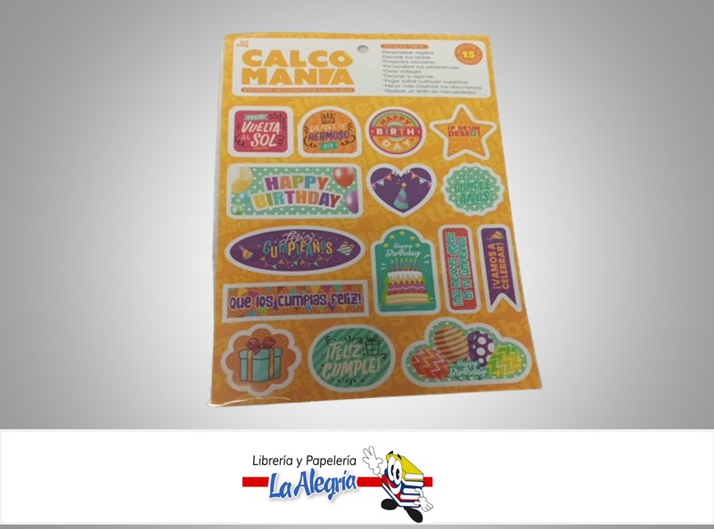 CALCOMANIA CUMPLEAÑOS 381 PAQ. 15 STICKERS MARCA JETBAG