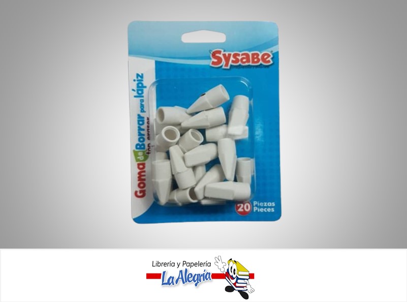 GOMA DE BORRAR PARA LAPIZ BLANCA CAPUCHON 20 PZAS MARCA SYSABE