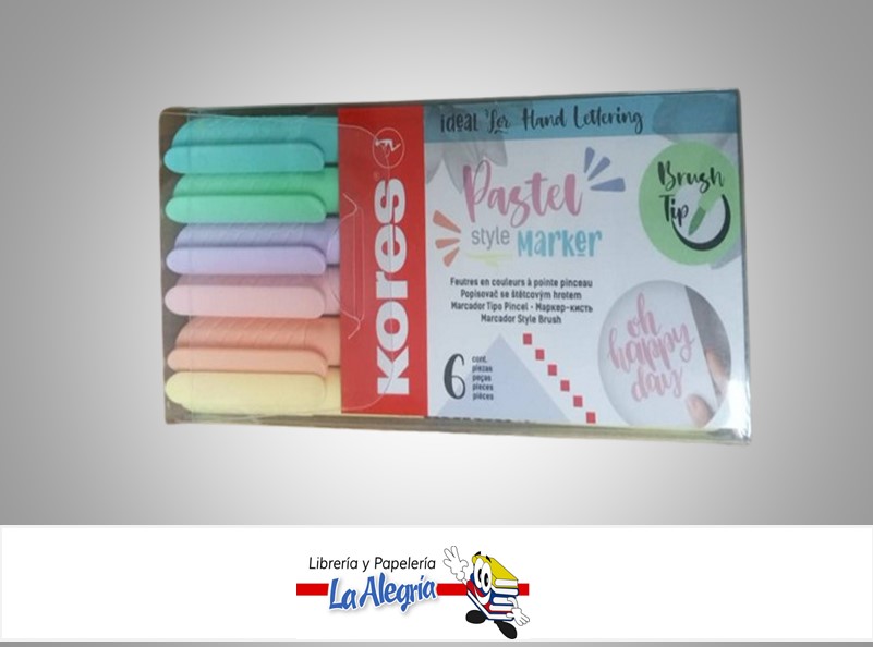 MARCADOR PERMANENTE PASTEL PUNTA PINCEL PAQ 6 UND MARCA KORES