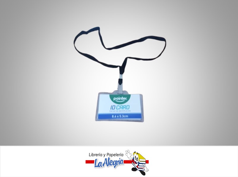 PORTA CARNET TRANSPARENTE HORIZONTAL + CINTA COLGANTE NEGRA 8.6X5.3 CM UND MARCA POINTER