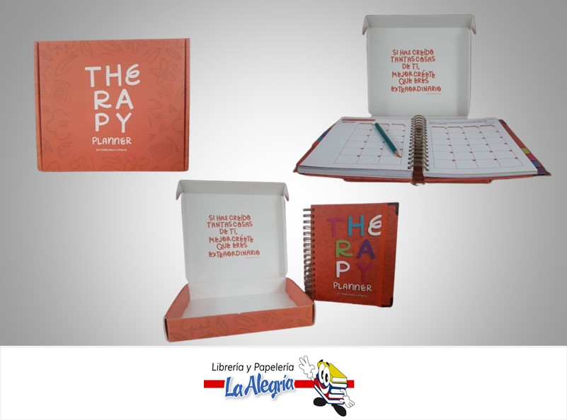 AGENDA ORGANIZADORA THERAPY CON STICKERS NARANJA MARCA TRABAJANDO TU MENTE