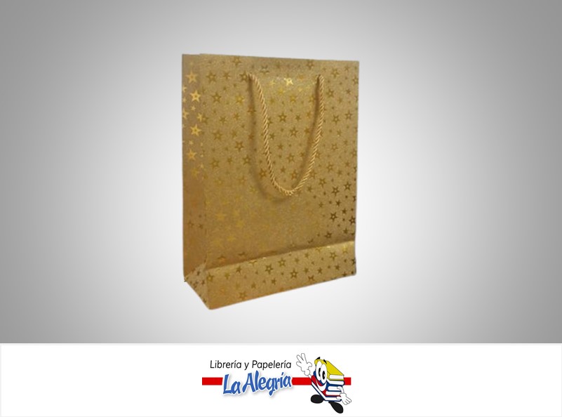 BOLSA DE REGALO ESTRELLAS DORADAS 24X18X8CM UND MARCA S/M