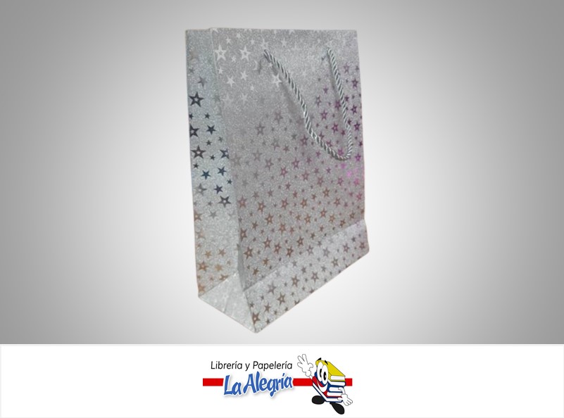 BOLSA DE REGALO ESTRELLAS PLATEADAS 24x18x8CM UND MARCA S/M