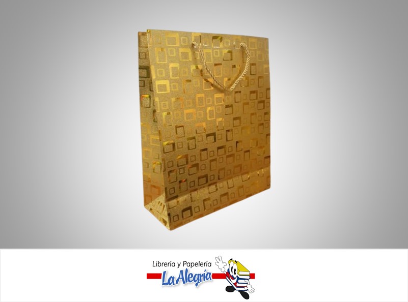 BOLSA DE REGALO ESCARCHADA CUADROS DORADOS 32X26X10 CM  UND MARCA S/M